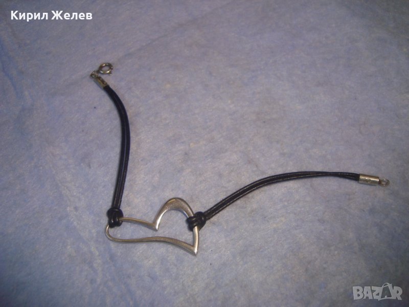 СЪРЦЕВИДНА СРЕБЪРНА АРТ МОДНА ГРИВНА СРЕБРО 925 с КОЖЕНА КАИШКА 27241, снимка 1