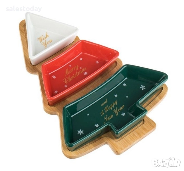 Коледни купички с подложка от бамбук, Коледна Елха, 27.5см, снимка 1