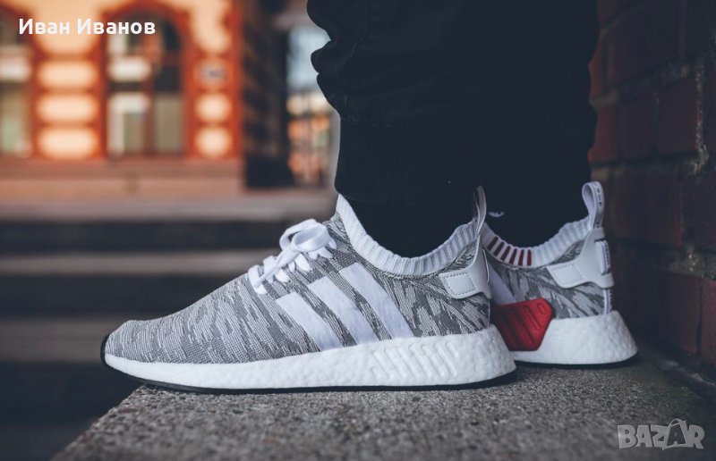 оригинални  маратонки ADIDAS NMD R2 PRIMEKNIT WHITE GREY  номер 42-42,5, снимка 1