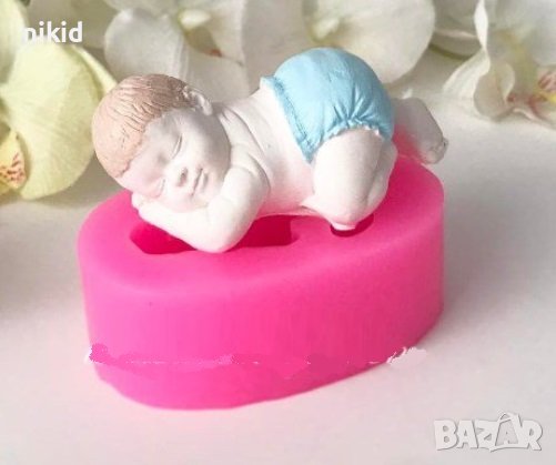 3d момченце бебе по памперс силиконов молд форма фондан гипс пита кръщене декор, снимка 1