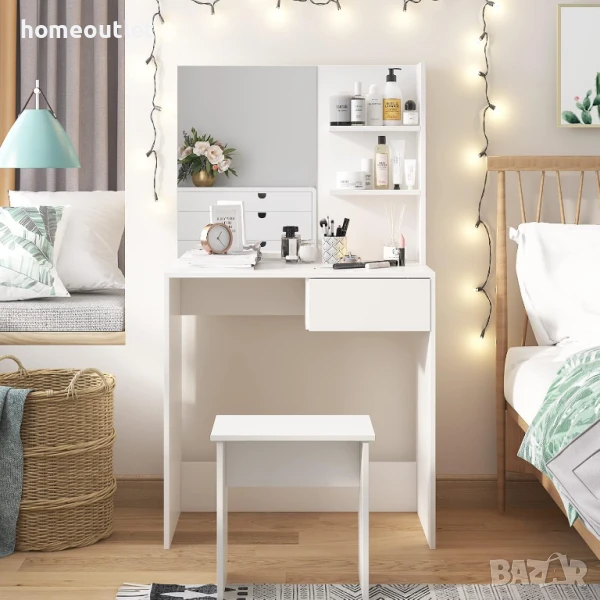 ПРОМОЦИЯ Тоалетка с вградено огледало и тоалетка в бяло 10CXWLDR04WH, снимка 1