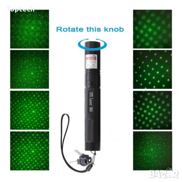 Зелен лазер писалка 200mW с дискотечна приставка, акумулаторна батерия и кутия, снимка 1