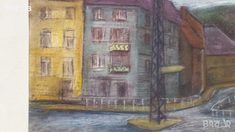 КАРТИНА ГРАДСКИ ПЕЙЗАЖ " ПО БАБА" креда / МАРИЯ МЕЖДУРЕЧКА, снимка 1