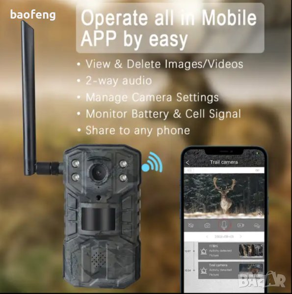 Нови 4G MYAI Ловна камера 14MP 2.7K двойно аудио APP до 128GB PIR свързване и гледане от разстояне, снимка 1