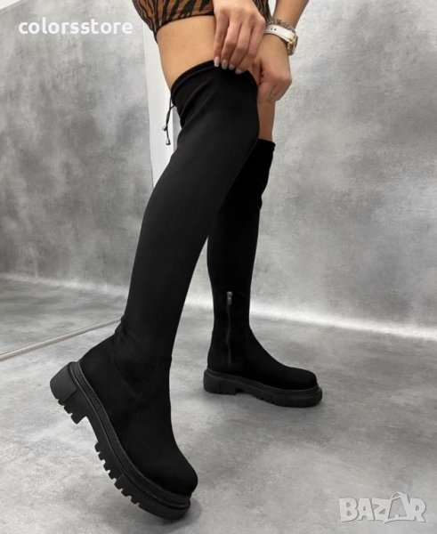 Равни чизми - черен велур - B300, снимка 1