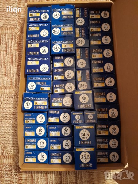 Нови капсули за монети "LINDNER" Различни размери, по 10 бр. в кутийка, снимка 1