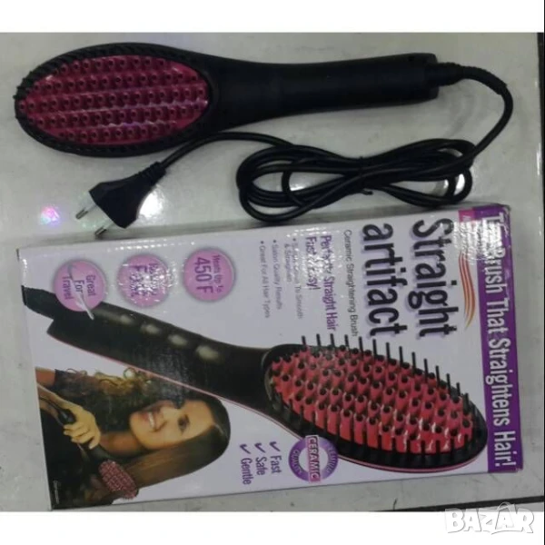 Четка за изправяне и изсушаване с LCD дисплей и 3D керамични цилиндри, снимка 1