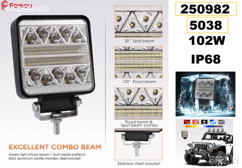 Халоген с алуминиев корпус -LED- 102W 52 мм .квадрат (1бр.) -250982, снимка 1