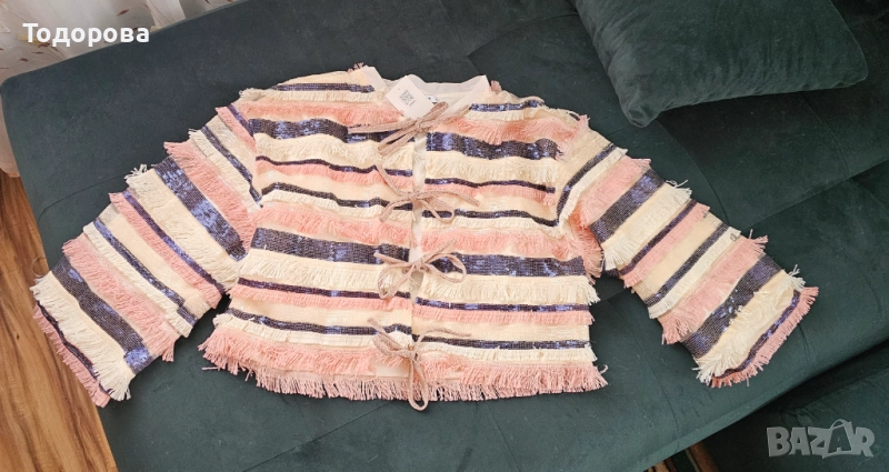 Жилетка с ресни и пайети. С къс ръкав и 3/4 ръкав, снимка 1