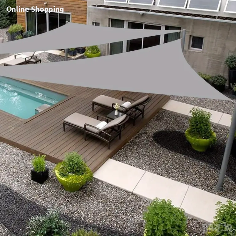 Водонепромокаема триъгълна Тента - сенник за градина или басейн 3х3х3, снимка 1