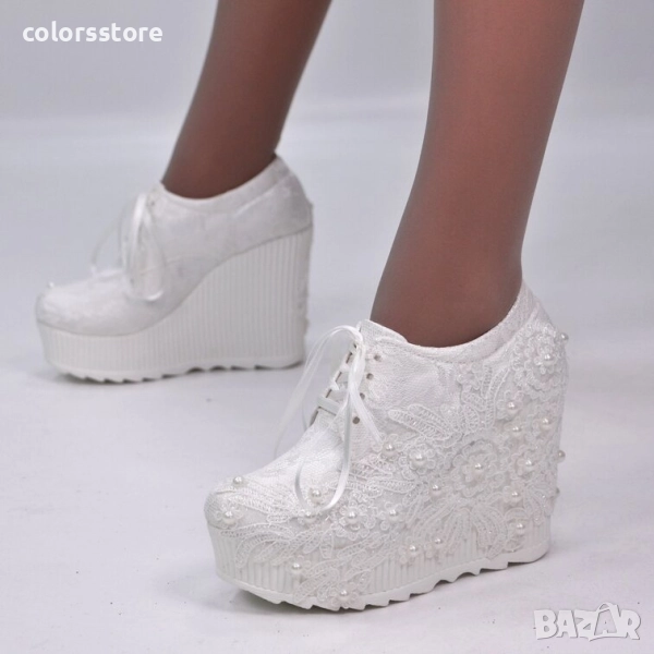 Обувки на платформа - бели - 2503 , снимка 1