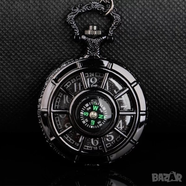 Нов Джобен часовник черен с компас бели цифри числа хубав   , снимка 1