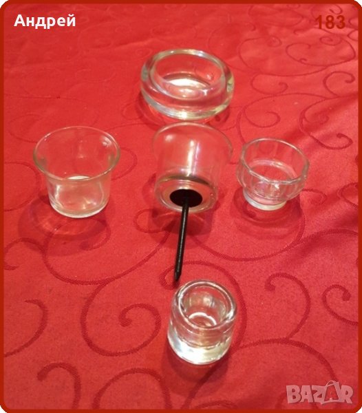 Лот: пет стъклени свещника, различни по големина, снимка 1