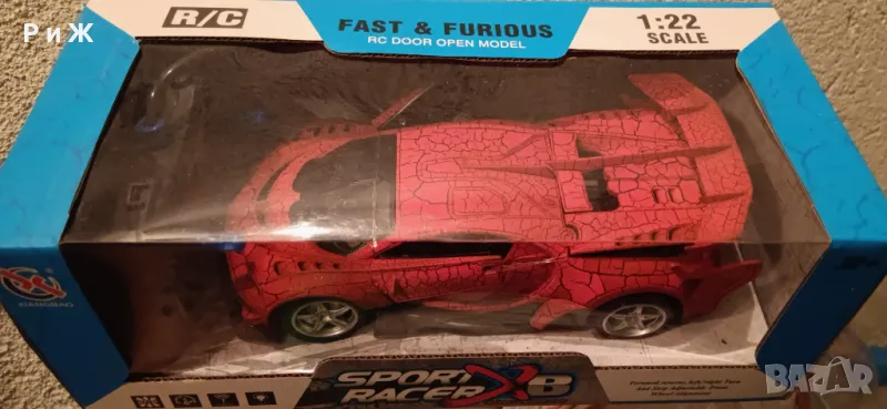 Червена състезателна кола с дистанционно управление. Вратите се отварят, фаровете светят, снимка 1