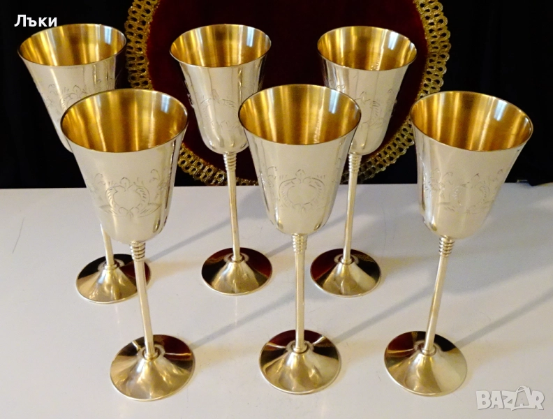 Бронзов бокал за вино,23 см.,220 мл.,барок. , снимка 1