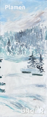 УНИКАТ ТРИПТИХ КАРТИНА АКСИНИЯ ДЖУРОВА 1992 Г. ЗИМЕН ПЕЙЗАЖ МАСЛО, снимка 4 - Картини - 54148211