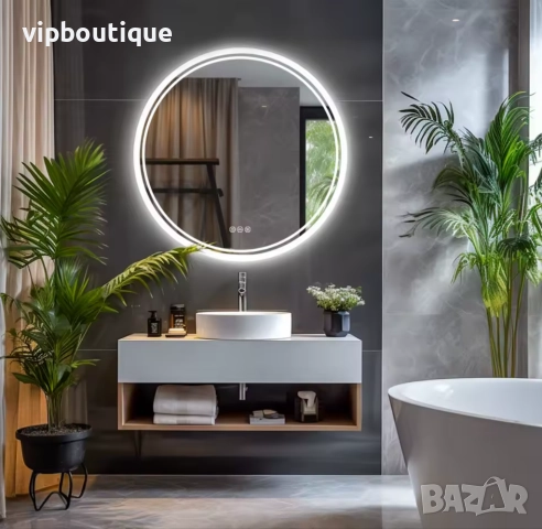 Огледало за баня с 3-цветно LED осветление и нагревател 60 см. / Ф60, снимка 4 - Огледала - 52217458