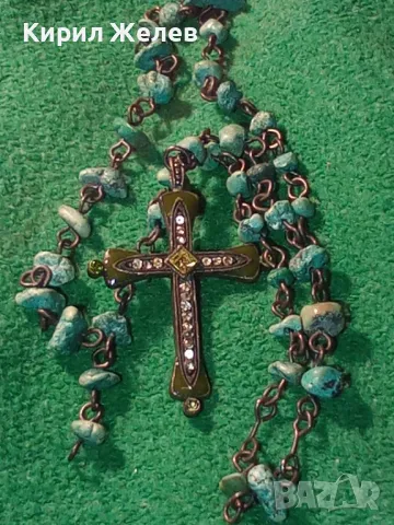 PILGRIM Стара МАРКОВА ПОСРЕБРЕНА МЕДНА ТЮРКОАЗЕНА ОГЪРЛИЦА с ПОСРЕБРЕНО ЕМАЙЛИРАНО КРЪСТЧЕ 26372, снимка 2 - Колиета, медальони, синджири - 47336514