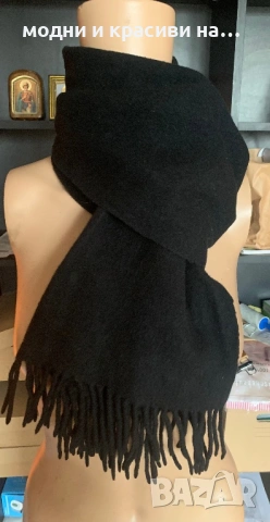 Зимен черен шал  с ресни (фина вълна virgin wool)
