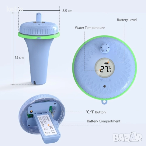 Inkbird Bluetooth плаващ термометър за басейн, IBS-P02B, снимка 2 - Басейни и аксесоари - 52973401
