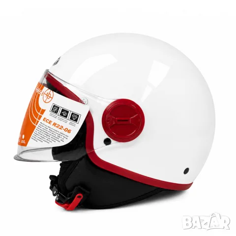 Отворена мото каска YEMA ECE R22.06 бяло и червено, снимка 3 - Аксесоари и консумативи - 55865710
