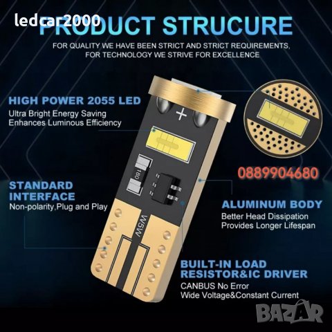Лед крушки LED T10 CANBUS + Подарък , снимка 5 - Аксесоари и консумативи - 37822801