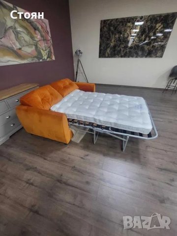 Оранжев диван от плат двойка с функция сън, снимка 2 - Дивани и мека мебел - 42541007