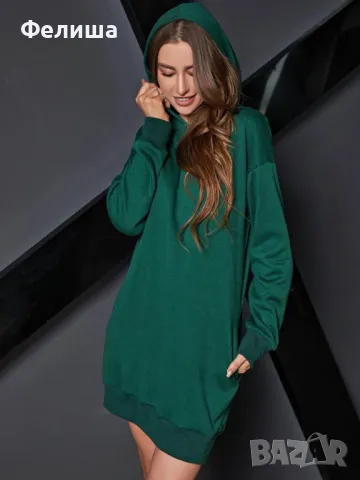НОВА Дамска Туника / Суичър с Качулка и Джобчета в Тъмно Зелен Цвят , снимка 5 - Туники - 50309344