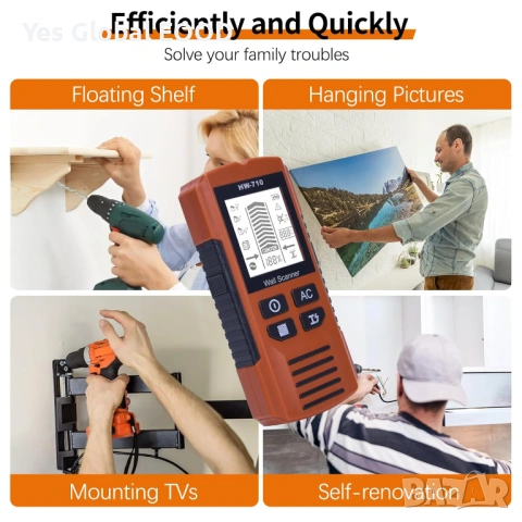 Детектор за стени Finder LCD за кабели и метал, снимка 4 - Друга електроника - 54144979