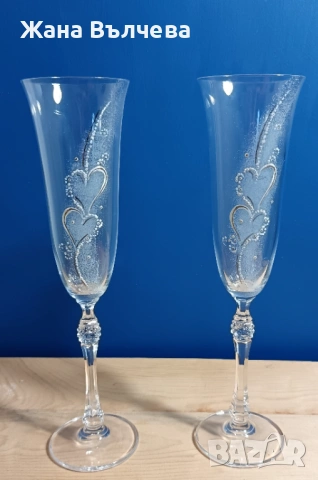 Сватбени ритуални чаши Е8 - ръчно рисувани, снимка 2 - Сватбени аксесоари - 54045575