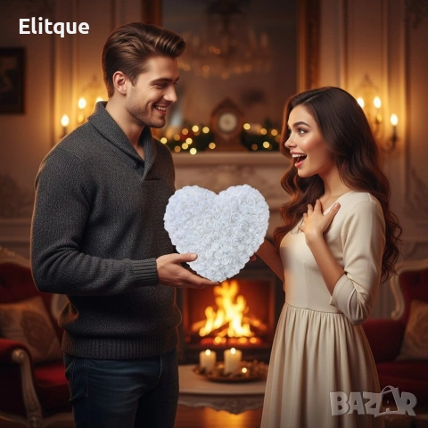 Декоративно сърце от изкуствени рози в подаръчна кутия, снимка 5 - Други - 53046544