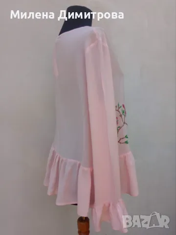 Ефирна блуза с ръчно рисувана Магнолия, снимка 6 - Ризи - 50078247