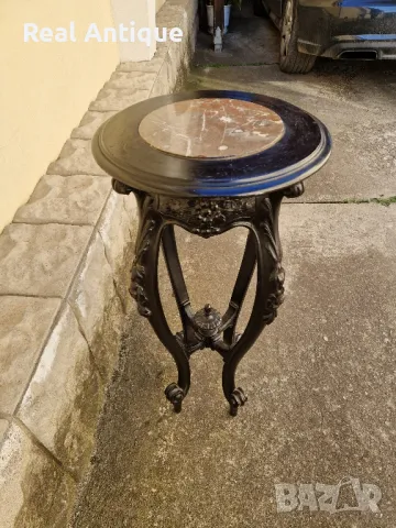 Красива антикварна дървена масичка с мраморен плот , снимка 7 - Антикварни и старинни предмети - 49063928