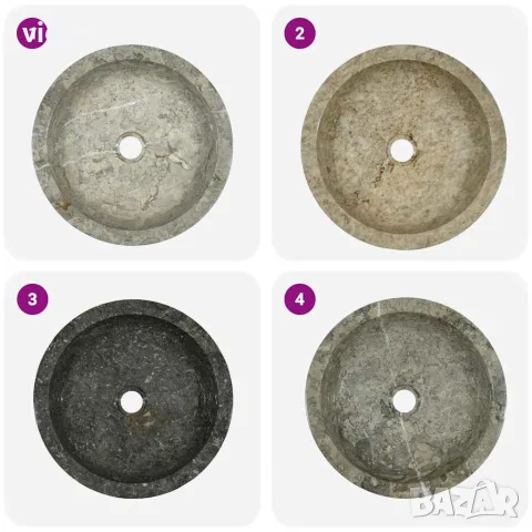 vidaXL Сива мивка, Ø40x12 см, мрамор, снимка 8 - Мивки - 56146154