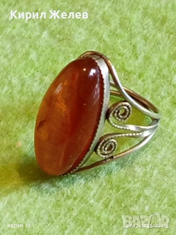 Винтидж сребърен пръстен с ювелирно фасетиран Балтийски кехлибар майсторска изработка 48630, снимка 9 - Пръстени - 52925402