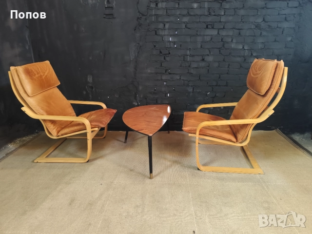 Чифт кожени столове Poang от Нобору Накамура, снимка 4 - Столове - 52267752