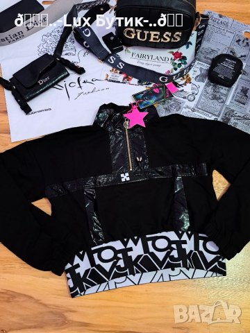 Дамска спортно елегантна черна блуза с ластик с надписи , снимка 5 - Блузи с дълъг ръкав и пуловери - 38345046