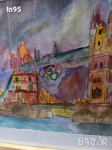 Tower Bridge – оригинална акварелна картина с рамка и паспарту, снимка 4 - Картини - 55893891
