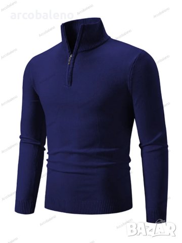 Мъжки ежедневен едноцветен пуловер с половин цип и стояща яка, 10цвята , снимка 18 - Пуловери - 42784816