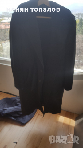 Черна шуба от плат с цяла подплата от агнешка кожа , снимка 3 - Якета - 36479456