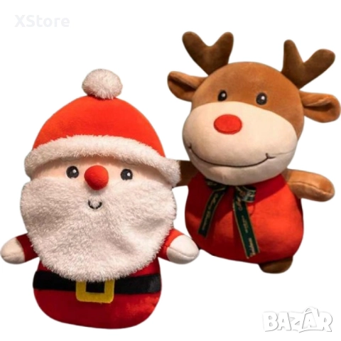 Коледна плюшена играчка 25см – Дядо Коледа или Еленче, снимка 4 - Плюшени играчки - 52441986