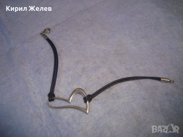 СЪРЦЕВИДНА СРЕБЪРНА АРТ МОДНА ГРИВНА СРЕБРО 925 с КОЖЕНА КАИШКА 27241