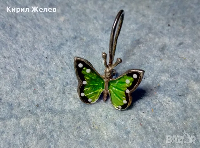 ПРЕКРАСНА ФИГУРАЛНА ЕМАЙЛИРАНА СРЕБЪРНА ОБЕЦА ПЕПЕРУДА СРЕБРО 925 ФИНА РЪЧНА АРТ ИЗРАБОТКА 49615