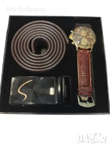 Мъжки подаръчен комплект - Часовник и колан с изискан дизайн, снимка 4 - Бижутерийни комплекти - 48683081