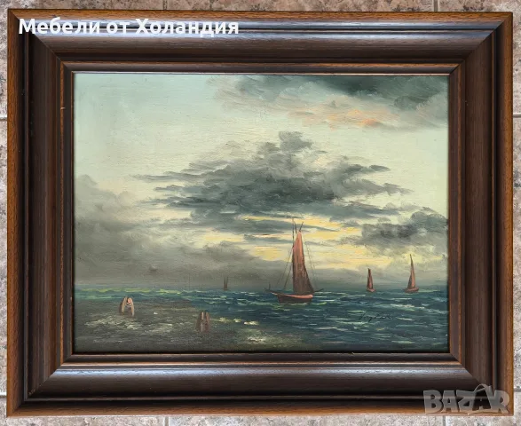 Морски пейзаж с дървена рамка, снимка 2 - Картини - 56038373