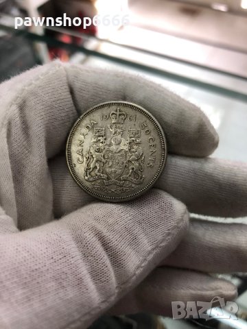 Сребърна монета Канада 50 цента, 1961, снимка 5 - Нумизматика и бонистика - 40503617