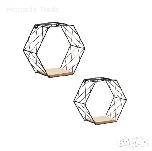 Комплект декоративни рафтове Mercado Trade, 2 размера, Шестоъгълници, 2бр., снимка 2 - Декорация за дома - 44602286