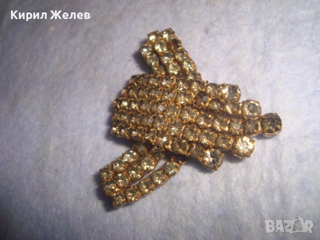 СТАРА ПОЗЛАТЕНА РЕТРО АРТ КРИСТАЛНА БРОНЗОВА БРОШКА с БОХЕМСКИ КРИСТАЛИ МАЙСТОРСКА ИЗРАБОТКА 14497, снимка 8 - Антикварни и старинни предмети - 37320244