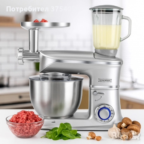Кухненски робот 3 в 1 Royalty Line RL-PKM1900.7BG - 1900W, 6.5L купа, 1.5L блендер, снимка 6 - Кухненски роботи - 52381725