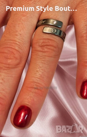 Дамски пръстен от медицинска стомана с камък и гравирани декорации Cartier, снимка 2 - Пръстени - 53896284